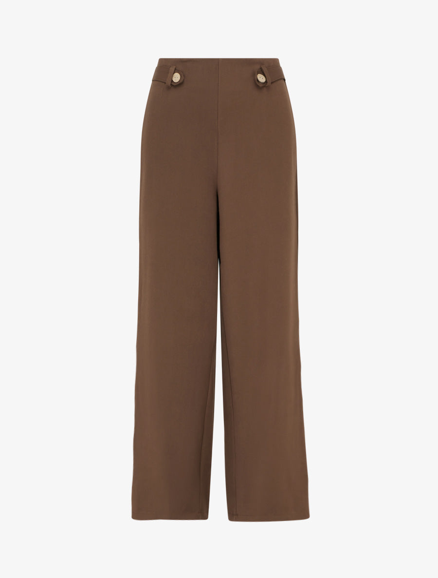 Pantalon ample taille haute à boutons décoratifs - Marron - 1
