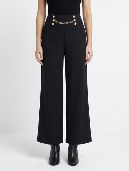 Pantalon taille haute à boutons et chaîne - Noir