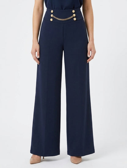 Broek met hoge taille, knopen en ketting - Marine