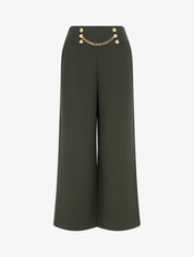 Pantalon taille haute à boutons et chaîne - Kaki - 1