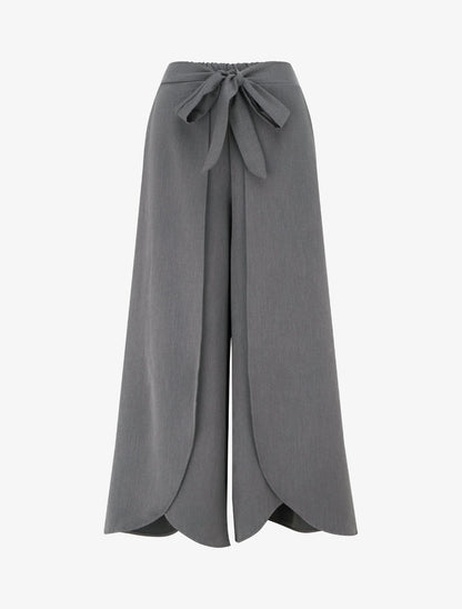 Pantalon à pans taille haute coupe ample - Gris - 1