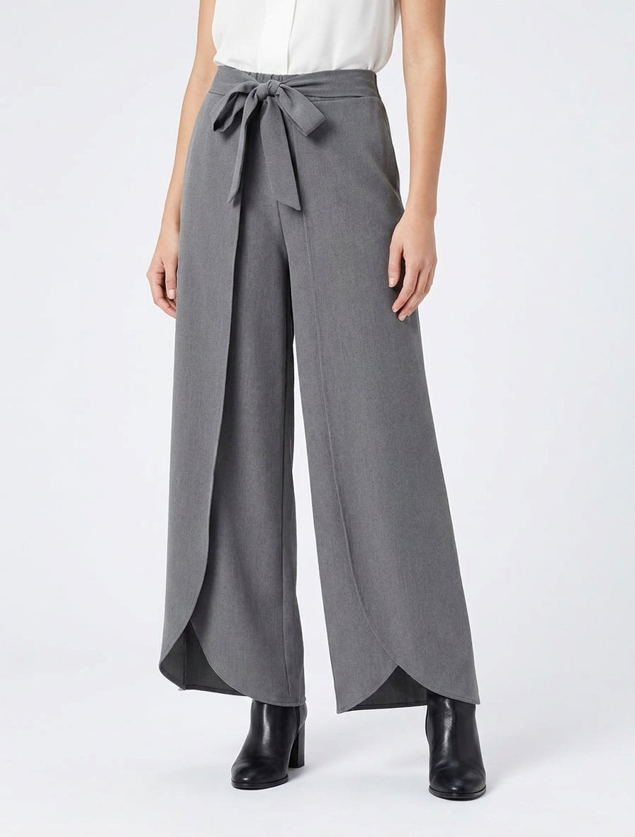 Broek met hoge taille en wijde pasvorm - Grijs