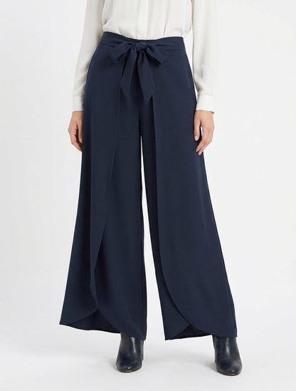 Broek met hoge taille en wijde pasvorm - Marine