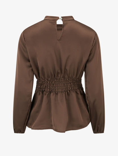 Top satiné à col montant et effet drapé - Marron - 2
