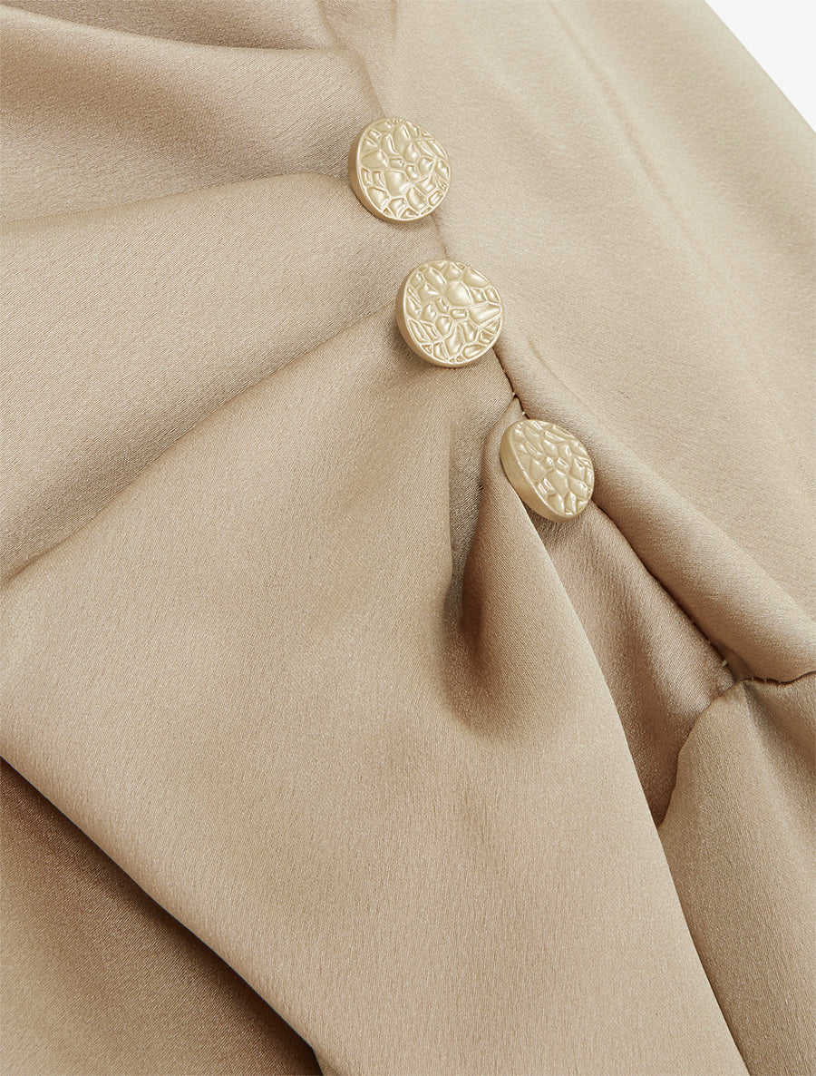 Top boule satiné à col bénitier et boutons - Beige - 3