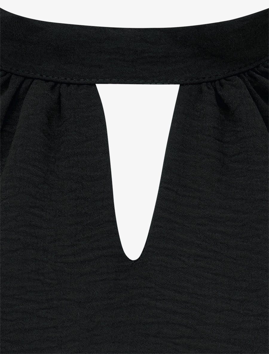 Top à manches raglan en dentelle et col ajouré - Noir - 3