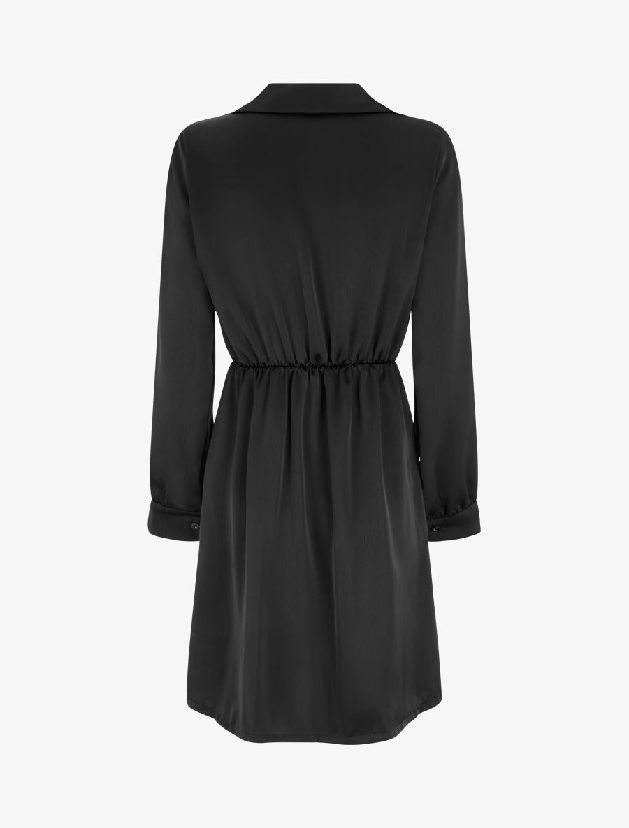 Robe portefeuille satinée à manches longues et bijou - Noir - 2