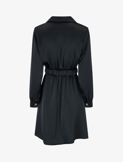 Robe satinée style chemise à manches longues - Noir - 2