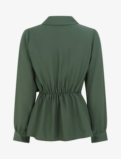 Top manches longues style chemise à nouer - Kaki - 2