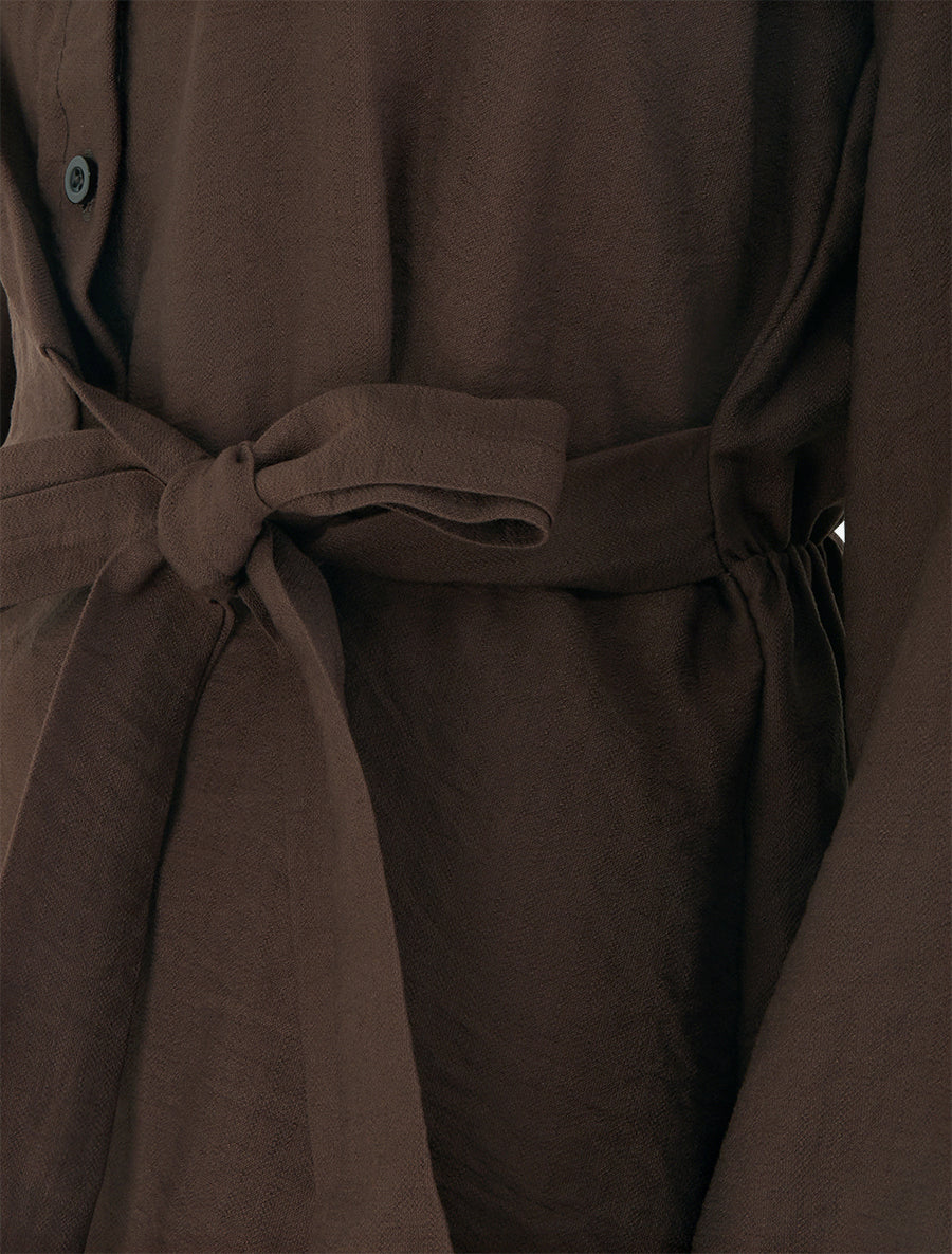 Top manches longues style chemise à nouer - Marron - 3