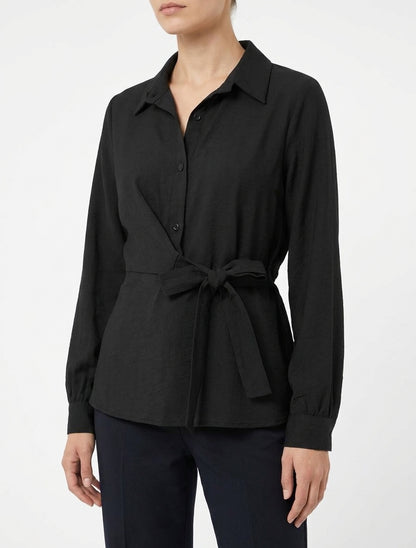 Top manches longues style chemise à nouer - Noir