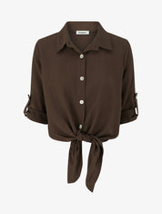 Chemise unie à nouer - Marron - 1