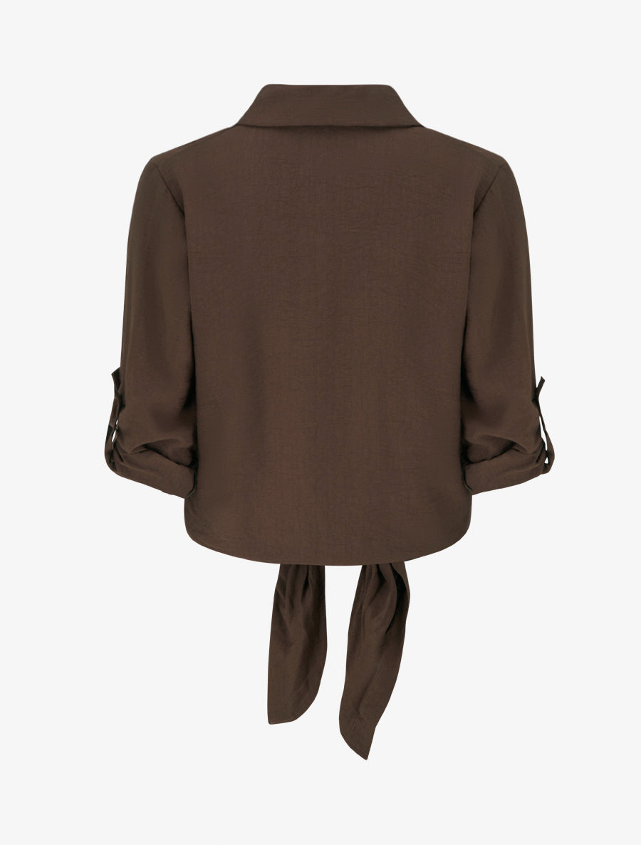 Chemise unie à nouer - Marron - 2