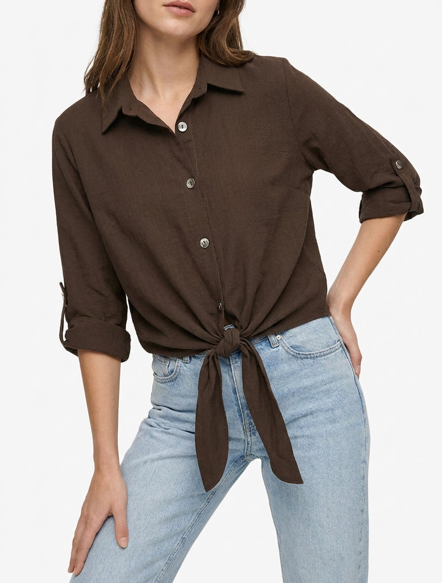 Chemise unie à nouer - Marron