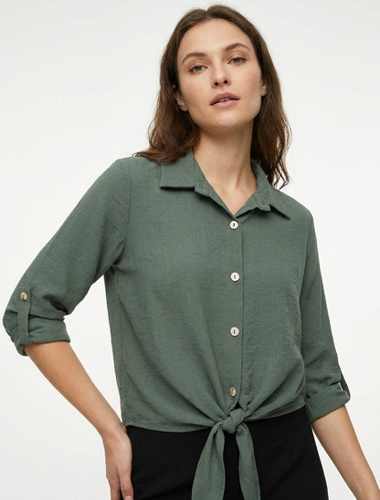 Chemise unie à nouer - Kaki