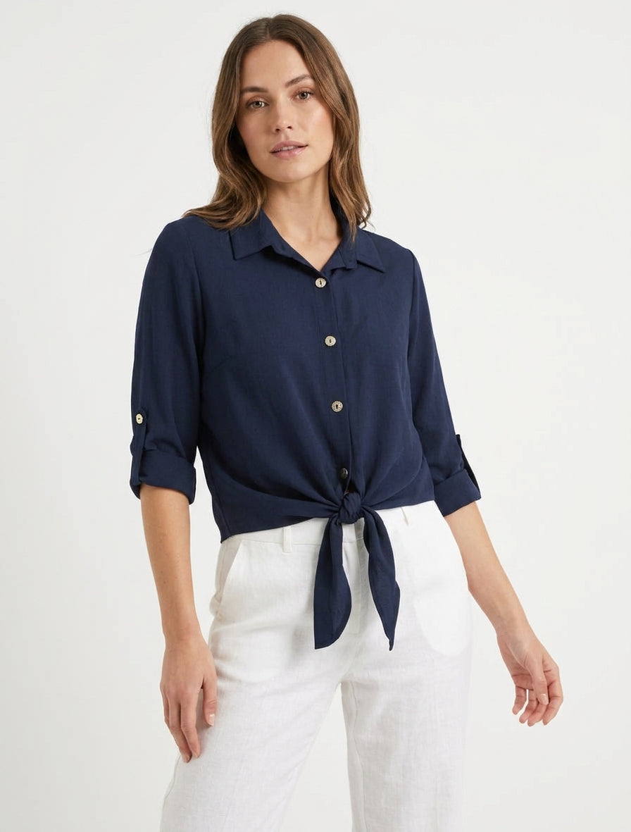 Chemise unie à nouer - Marine
