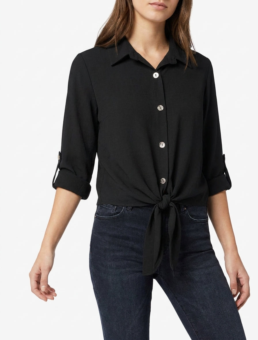 Chemise unie à nouer - Noir