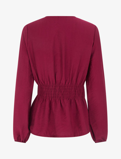 Blouse unie à col cache-coeur - Lie de vin - 2