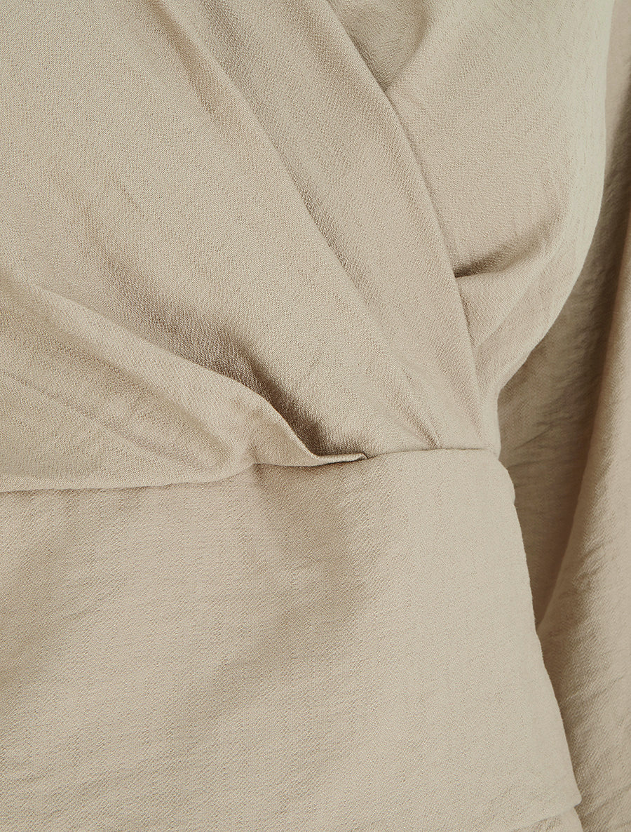 Blouse unie à col cache-coeur - Taupe - 3