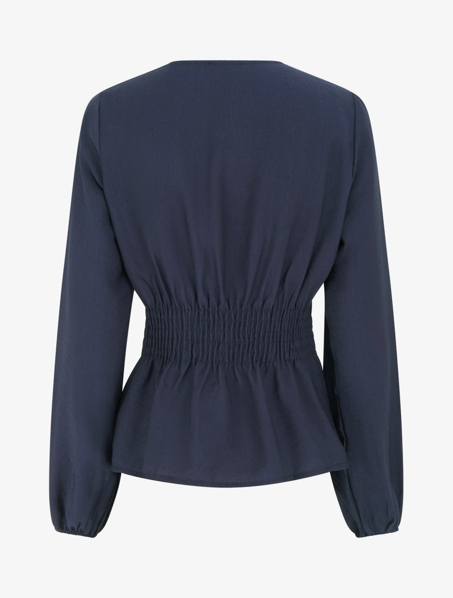Blouse unie à col cache-coeur - Marine - 2