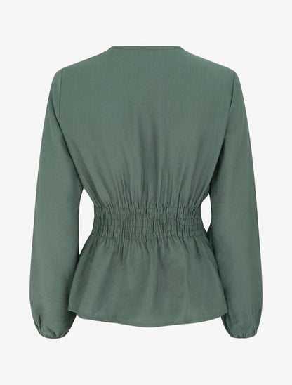 Blouse unie à col cache-coeur - Kaki foncé - 2
