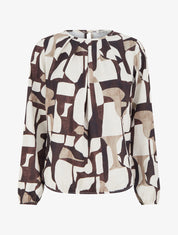 Blouse imprimé rétro à col rond - Marron - 1