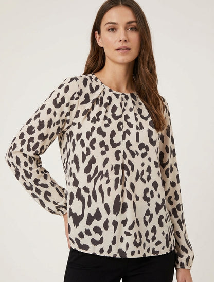 Blouse imprimé vache à col rond - Marron