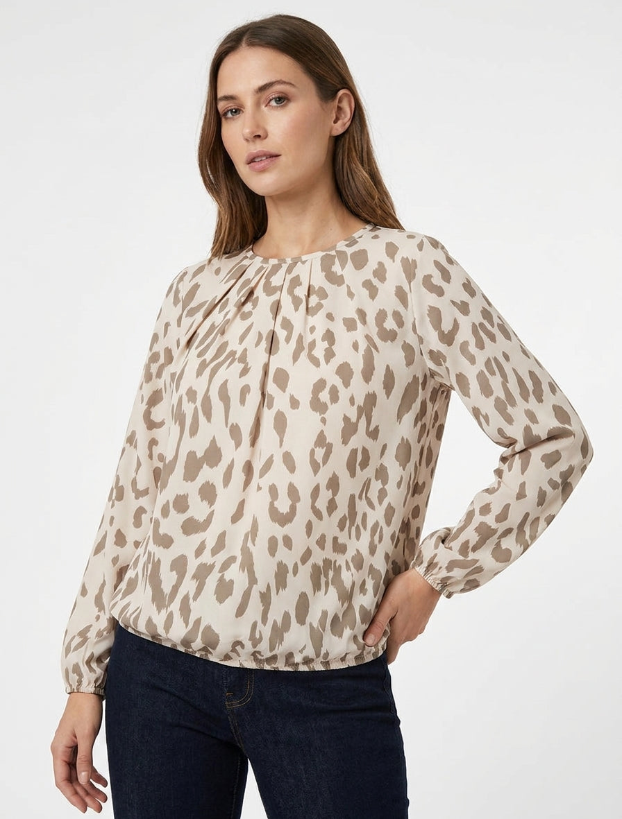 Blouse imprimé vache à col rond - Taupe