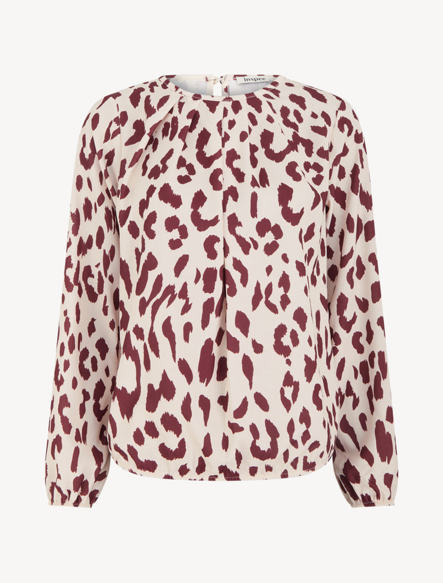 Blouse imprimé vache à col rond - Bordeaux - 1