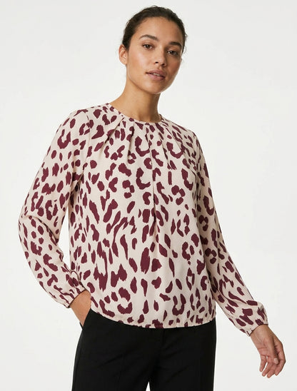 Blouse imprimé vache à col rond - Bordeaux
