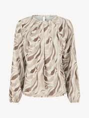 Blouse imprimé abstrait à col rond - Beige - 1
