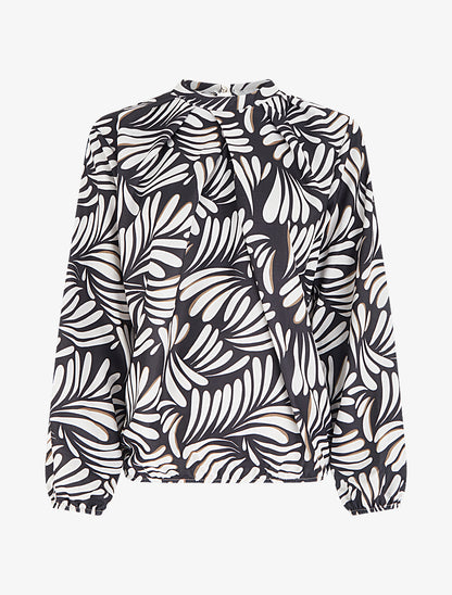 Blouse imprimé fantaisie coupe boule - Noir - 1