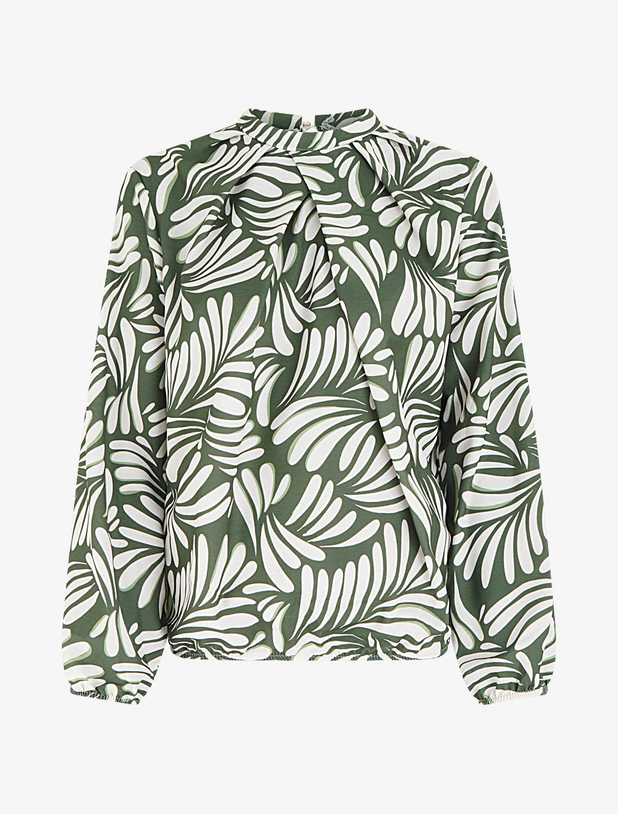 Blouse imprimé fantaisie coupe boule - Kaki - 1
