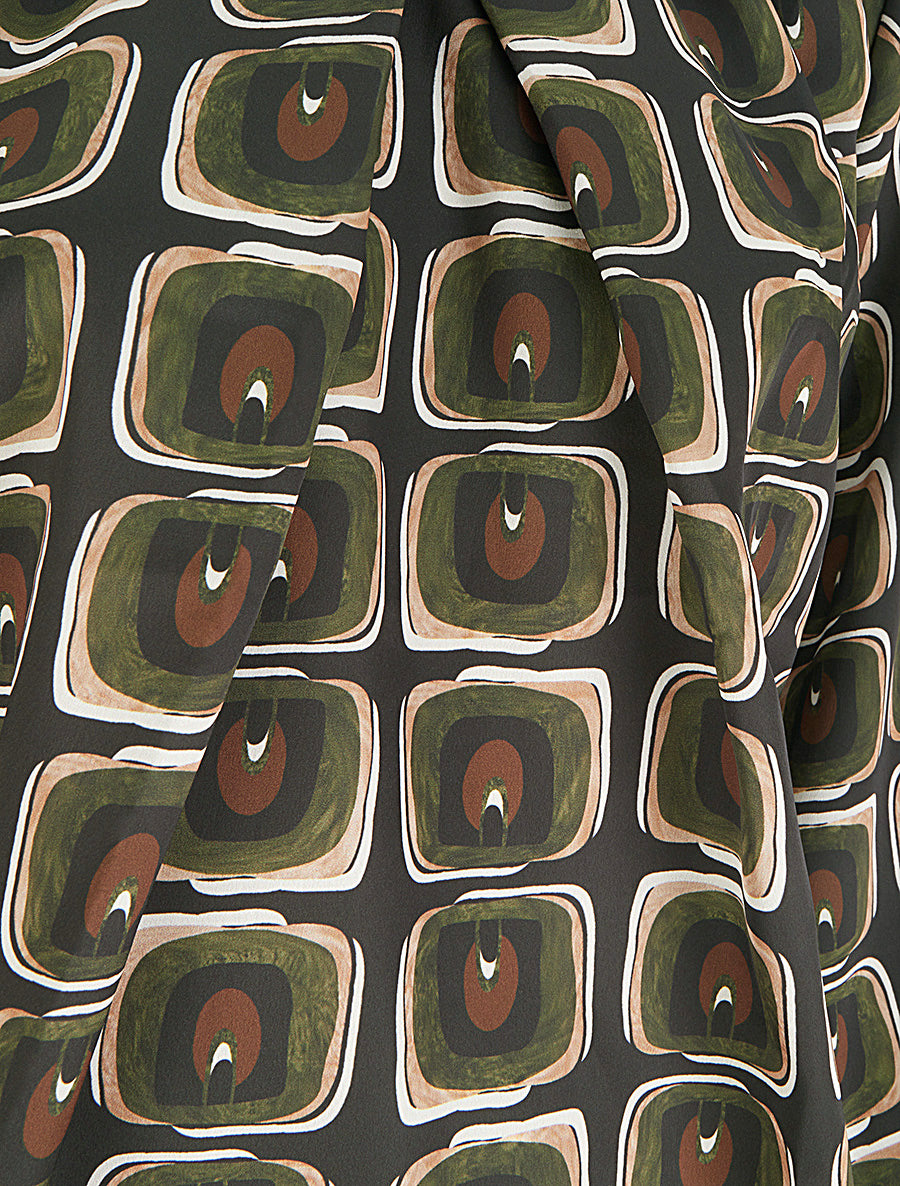 Blouse satiné imprimé rétro - Kaki - 3