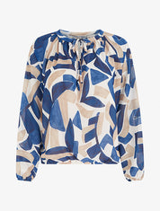 Blouse en voile imprimé abstrait coupe boule - Marine - 1