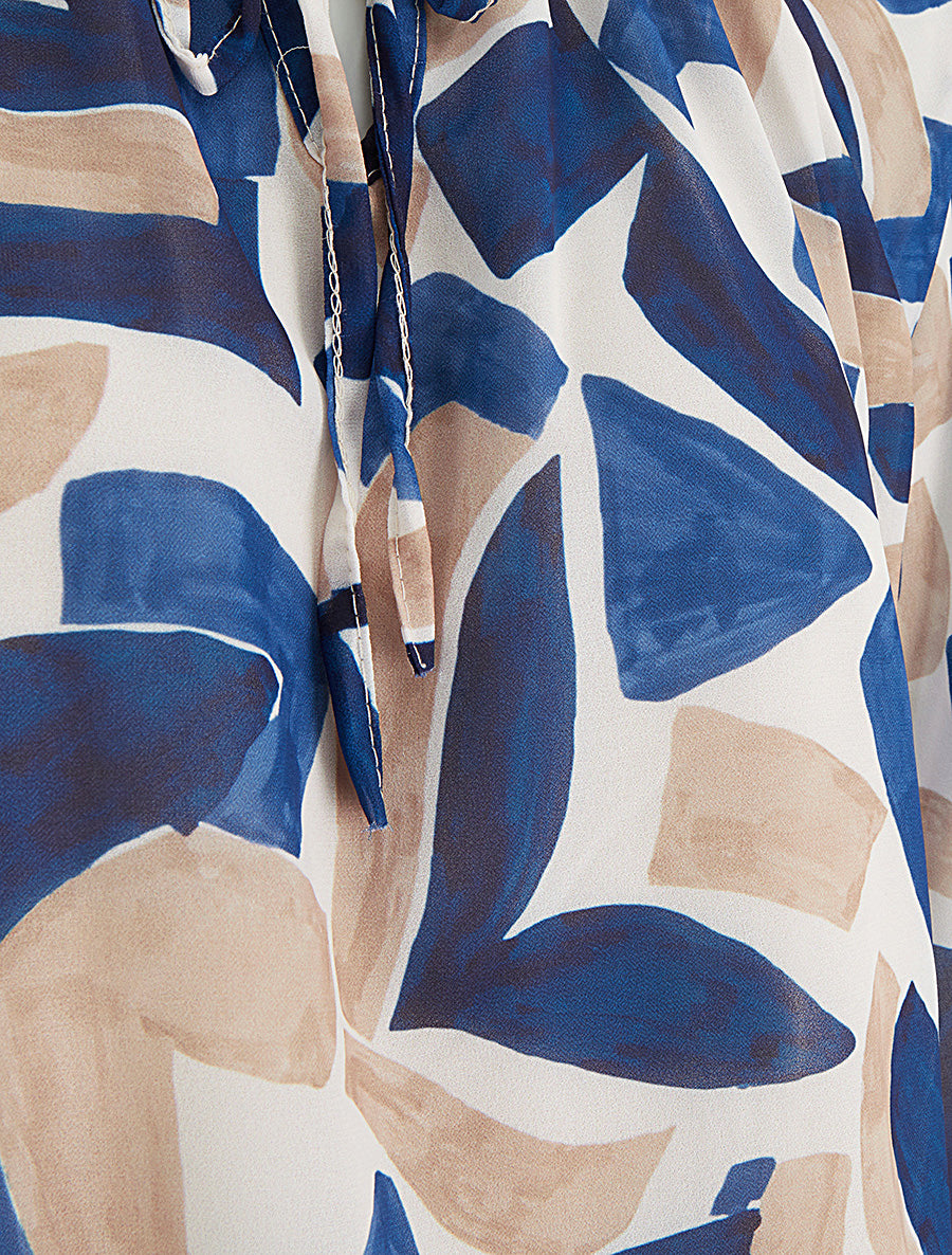 Blouse en voile imprimé abstrait coupe boule - Marine - 3
