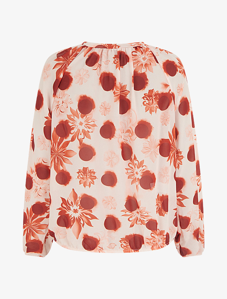 Blouse en voile imprimé floral coupe boule - Orange foncé - 2
