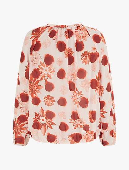 Blouse en voile imprimé floral coupe boule - Orange foncé - 2