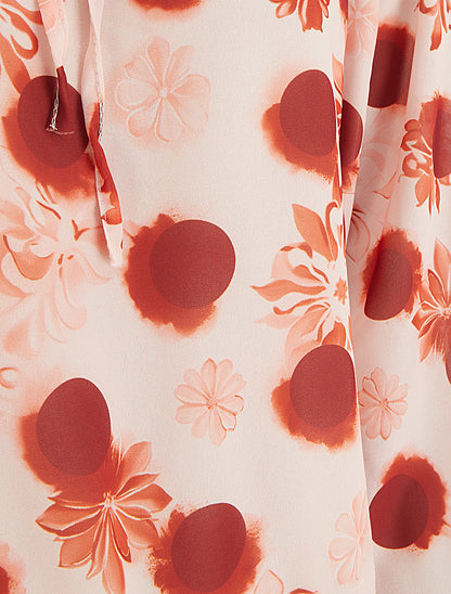 Blouse en voile imprimé floral coupe boule - Orange foncé - 3