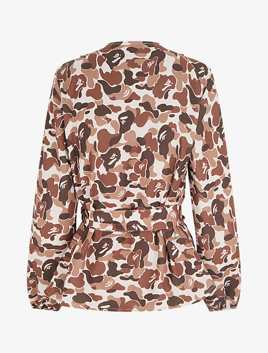 Blouse style portefeuille imprimée à col cache-coeur - Marron - 2