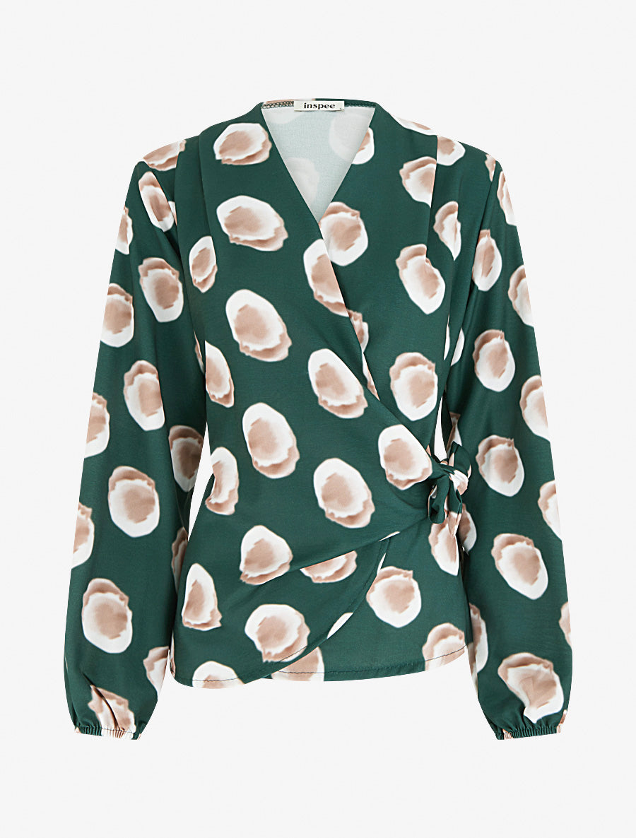 Blouse style portefeuille imprimé fantaisie - Vert sapin - 1