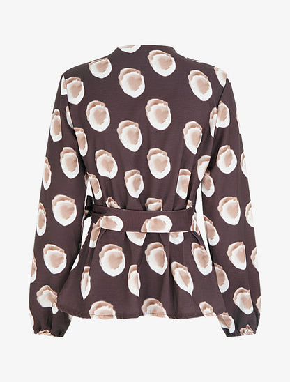Blouse style portefeuille imprimé fantaisie - Marron - 2