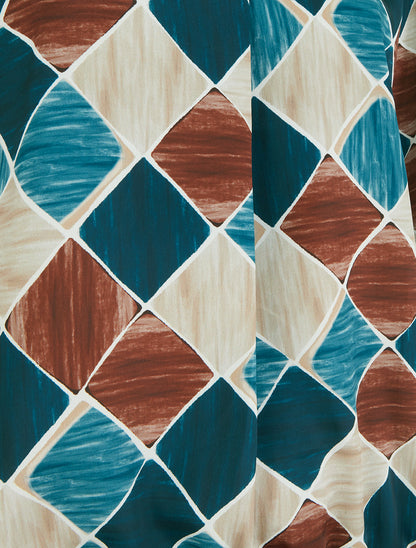 Top boule satiné à imprimé graphique - Bleu canard - 3