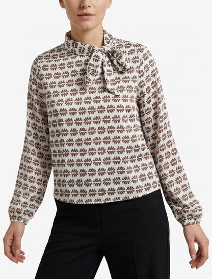 Top boule satiné à col noeud et imprimé graphique - Marron