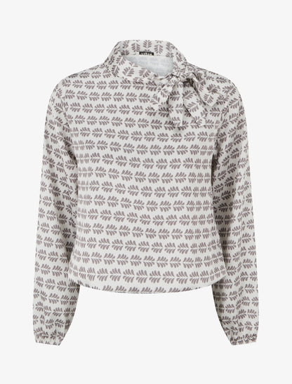 Top boule satiné à col noeud et imprimé graphique - Taupe - 1