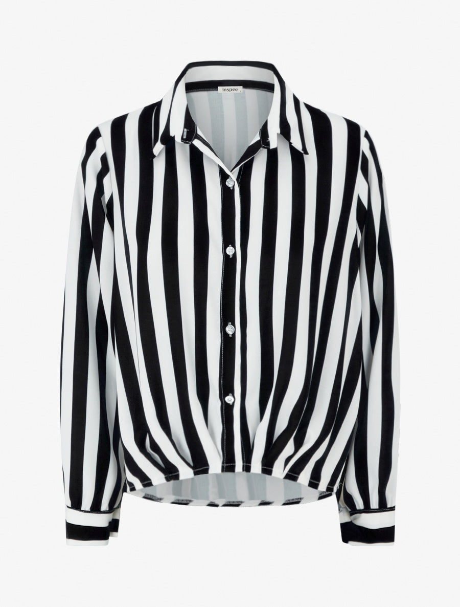 Blouse style chemise à rayures - Noir - 1