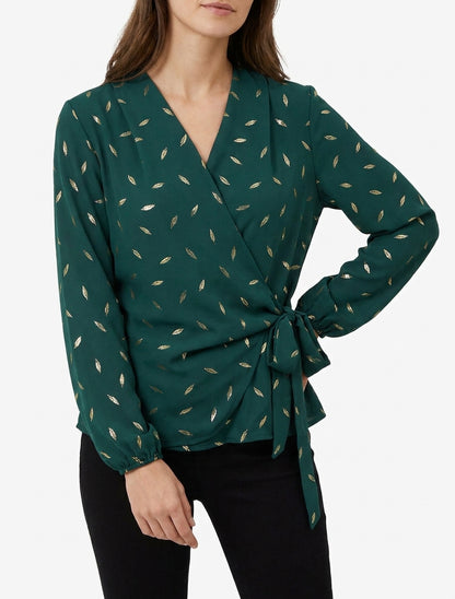 Top met iriserende veren in portefeuille-stijl - Dennengroen