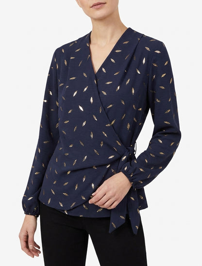 Top met iriserende veren in portefeuille-stijl - Marine