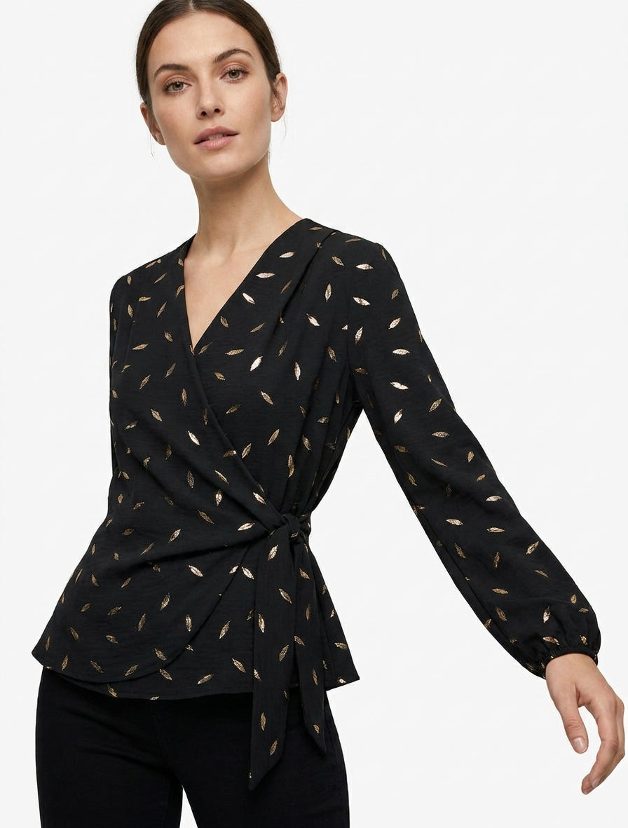 Top met iriserende veren in portefeuille-stijl - Zwart