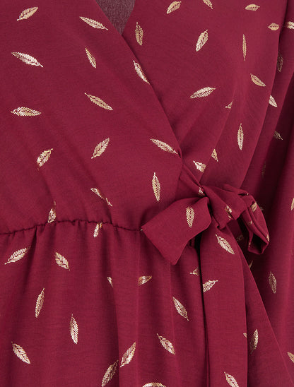 Robe élastiquée à plumes irisées - Lie de vin - 3